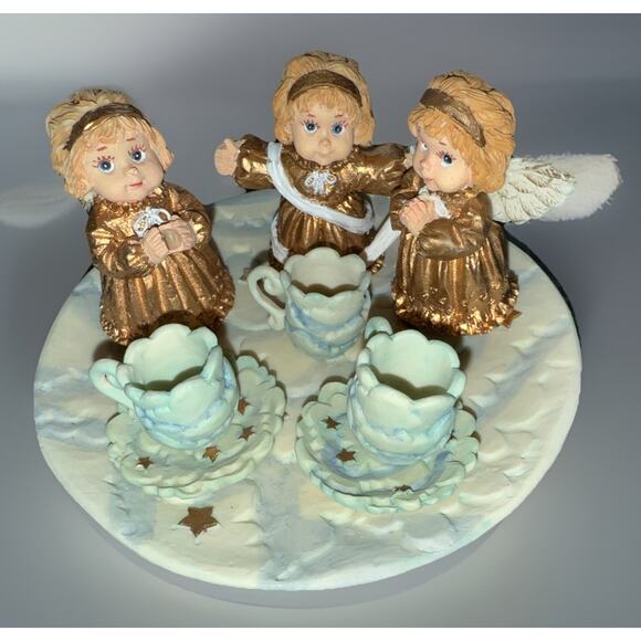 1995 Young’s White Angel Tea Set Collection Miniature Figurines w/ Box Preowned - Picture 5 of 7